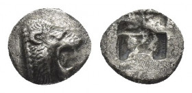 LESBOS, Mytilene. (Circa 521-478 BC). AR Trihemiobol.
Obv: Head of roaring lion right.
Rev: Quadripartite incuse square.
HGC 6, –; CNG 494, lot 198...