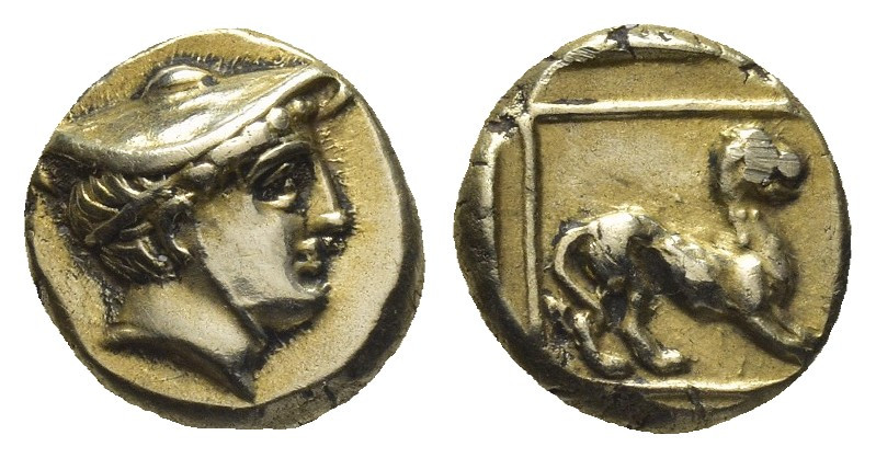 LESBOS, Mytilene. (Circa 377-326 BC). EL Hekte.
Obv: Head of Hermes right, wear...