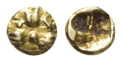 IONIA, Uncertain. (Circa 600-550 BC). EL, 1/48 Stater.
Obv: Fibula.
Rev: Incus...