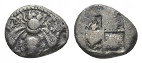 IONIA. Ephesos. Drachm (Circa 500-420 BC).
Obv: ΕΦEΣION.Bee, dotted border.
Rev: Quadripartite incuse square.
SNG Kayhan 140; SNG von Aulock 7819; ...
