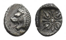 IONIA, Miletos. (Late 6th-early 5th centuries BC). Obol or Hemihekte.
Obv: Forepart of lion right, head left.
Rev: Stellate floral design; all withi...