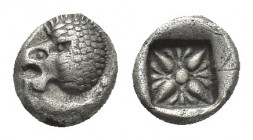 IONIA, Miletos. (Late 6th-early 5th centuries BC). Obol or Hemihekte.
Obv: Forepart of lion right, head left.
Rev: Stellate floral design; all withi...