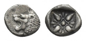 IONIA. Miletos. (Late 6th-early 5th centuries BC). Obol or Hemihekte.
Obv: Forepart of lion right, head left.
Rev: Stellate floral design; all withi...