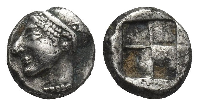 IONIA, Phokaia. (Circa 521-478 BC). AR Diobol.
Obv: Archaic female head left, w...