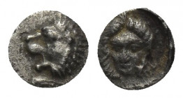 SATRAPS OF CARIA. Hekatomnos (Circa 392/1-377/6 BC). AR, Tetartemorion. Mylasa.
Obv: Forepart of a roaring lion left.
Rev: Laureate head of Apollo f...