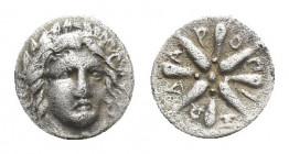 SATRAPS OF CARIA. Halikarnassos. Pixodaros. AR Trihemiobol (Circa 341/0-336/5 BC).
Obv: Laureate head of Apollo facing slightly right.
Rev: ΠIΞΩΔAPO...