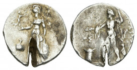 PAMPHYLIA, Side. (Circa 360-333 BC). AR,Stater.
Obv: Athena standing to left, holding spear, shield and small Nike standing to right crowning
Athena...