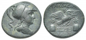 PHRYGIA. Apameia. (Circa 88-40 BC). Kokoy, magistrate. AE.
Obv: Helmeted bust of Athena right.
Rev: AΠΑΜΕΩN / KOKOY.
Eagle alighting right on maean...