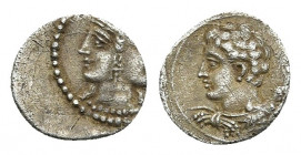 CILICIA. Uncertain. AR Obol (4th century BC).
Obv: Janiform helmeted head of Athena.
Rev: Bare head of young Herakles left, wearing lion skin around...