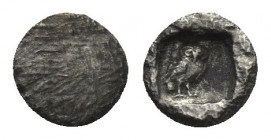 CILICIA. Uncertain. (4th century BC). AR Tetartemorion.
Obv: No struck. Probably Persian king or hero in kneeling/running stance to right, holding da...
