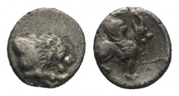 CILICIA. Uncertain.( 4th century BC). AR Hemiobol.
Obv: Lion protome right.
Rev: Legendary beast with horns and wings sitting right.
Fritz Rudolf K...