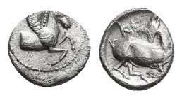 CILICIA. Kelenderis AR. Obol (Circa 410-375 BC).
Obv: Forepart of Pegasos right.
Rev: KEΛ.
Goat kneeling right, head left.
Göktürk 7; SNG BN 80-96...