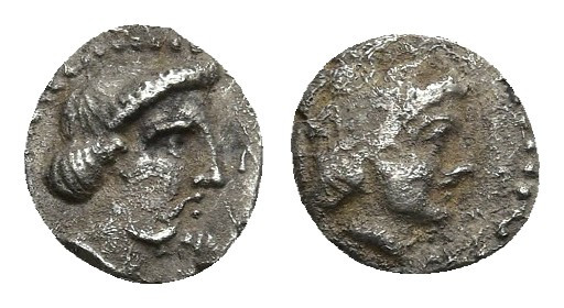 CILICIA. Nagidos. AR Obol (Circa 400-380 BC).
Obv: Head of Dionysos to right.
...