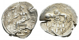 CILICIA. Tarsos. Mazaios. AR Stater (Satrap of Cilicia, 361/0-334/3 BC)..
Obv: Baaltars seated left on throne, holding eagle-tipped sceptre; to left,...