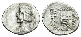 KINGS OF PARTHIA. Arsakes XVI, 78/7-62/1 BC. AR, Drachm.Rhagai.
Obv: Diademedanddrapedbust of Arsakes XVI toleft.
Rev. BAΣIΛEΩΣ - MEΓAΛOY - APΣAKOY ...