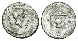 MARK ANTONY. Denarius (42 BC). Military mint traveling with Antony in Greece.
Obv: M ANTONI IMP.
Bare head of M. Antonius, right; border of dots.
R...