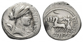 P. PLAUTIUS HYPSAEUS. AR, Denarius. Rome (60 BC).
Rev: P•YPSAE•S[•C].
Draped bust of Leuconoë, right, dolphin swimming behind.
Rev: C YPSAE COS / P...