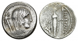 L. HOSTILIUS SASERNA. AR, Denarius (48 BC). Rome.
Obv: Head of Gallia right; carnyx to left.
Rev: L HOSTILIVS / SASERNA.
Diana of Ephesus standing ...