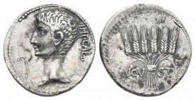 OCTAVIAN (as Augustus 27 BC – 14 AD). Cistophoric Tetradrachm. Pergamum. Circa 27-26 BC.
Obv: IMP CAESAR.
Bare head of Augustus, left; front lituus....