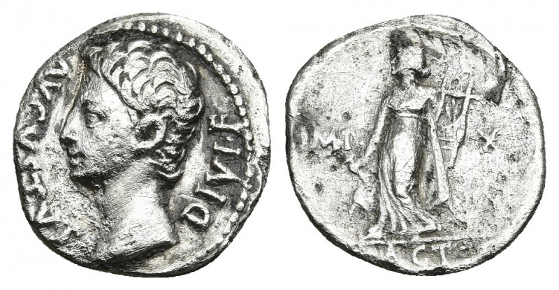 AUGUSTUS (27 BC-14 AD). Denarius. Lugdunum.
Obv: AVGVSTVS DIVI F.
Head of Augu...