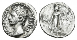 AUGUSTUS (27 BC-14 AD). Denarius. Lugdunum.
Obv: AVGVSTVS DIVI F.
Head of Augustus, left.
Rev: IMP – X[…] / ACT.
Apollo Citharoedus of Actium stan...