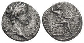 TIBERIUS (14-37 AD). AR, Denarius. "Tribute Penny" type. Lugdunum.
Obv: Legend illegible.
Head of Tiberius, laureate, right
Rev: PONTIF [MAXIM].
L...
