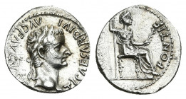 TIBERIUS (14-37 AD). AR, Denarius. "Tribute Penny" type. Lugdunum.
Obv: TI CAESAR DIVI AVG F AVGVSTVS.
Head of Tiberius, laureate, right
Rev: PONTI...