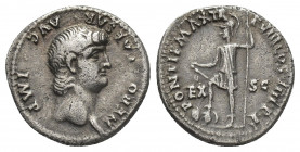 NERO (54-68 AD). AR, Denarius. Rome.
Obv: NERO CAESAR AVG IMP.
Bare head of Nero, right.
Rev: PONTIF MAX TR P VII COS IIII P P / EX - S C.
Virtus ...