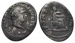 VITELLIUS (69 AD). AR, Denarius. Rome.
Obv: A VITELLIVS GERM IMP AVG TR P.
Laureate head of Vitellius, right.
Rev: PONT [MA]XIM.
Vesta veiled and ...