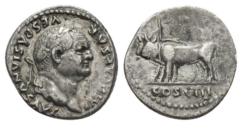 VESPASIAN (69-79 AD). AR, Denarius. Rome.
Obv: IMP CAESAR VESPASIANVS AVG.
Lau...