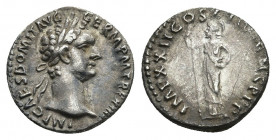 DOMITIAN (81-96 AD). AR, Denarius. Rome.
Obv: IMP CAES DOMIT AVG GERM P M TR P XII.
Laureate head of Domitian, right.
Rev: IMP XXII COS XVI CENS P ...