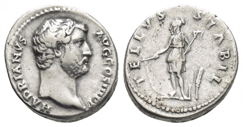 HADRIAN (117-138 AD). AR, Denarius. Rome.
Obv: HADRIANVS AVG COS III P P.
Bare...