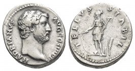 HADRIAN (117-138 AD). AR, Denarius. Rome.
Obv: HADRIANVS AVG COS III P P.
Bare head of Hadrian, right.
Rev: TELLVS STABIL.
Tellus standing left, h...