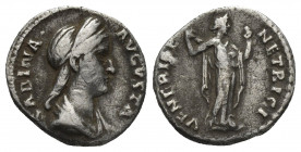 SABINA (Augusta, 128-136/7 AD). Denarius. Rome.
Obv: SABINA AVGVSTA.
Draped bust of Sabina, wearing stephane, right.
Rev: VENERI GENETRICI.
Venus ...