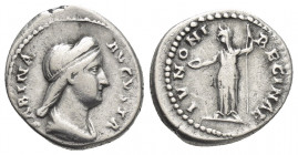 SABINA (Augusta, 128-136/7 AD). AR, Denarius. Rome.
Obv: SABINA AVGVSTA.
Draped bust of Sabina; wearing stephane, right.
Rev: IVNONI REGINAE.
Juno...