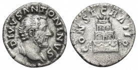 DIVUS ANTONINUS PIUS (Died 161 AD). AR, Denarius. Rome. Struck under Marcus Aurelius.
Obv: DIVVS ANTONINVS.
Bareheaded bust of Antoninus Pius, right...