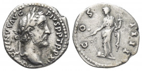 ANTONINUS PIUS (138-161 AD). AR, Denarius. Rome.
Obv: ANTONINVS AVG PIVS P P TR P XII.
Laureate head of Antoninus Pius, right.
Rev: COS IIII.
Fort...