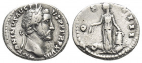 ANTONINUS PIUS (138–161 AD). AR, Denarius. Rome.
Obv: ANTONINVS AVG PIVS P P TR P XVII.
Laureate head of Antoninus Pius, right
Rev: COS IIII.
Anno...