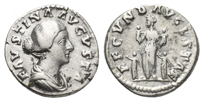 FAUSTINA II (Augusta, 147-176 AD). AR, Denarius. Rome.
Obv: FAVSTINA AVGVSTA.
...