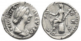 FAUSTINA II (Augusta, 147-175). Denarius. Rome.
Obv: FAVSTINA AVGVSTA.
Draped bust of Faustina, right.
Rev: CERES.
Ceres seated left on chest, hol...
