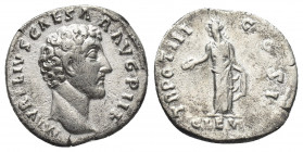 Marcus Aurelius as Caesar (139-161 AD). AR, Denarius. Rome.
Obv: M AVRELIVS CAESAR AVG PII F.
Bare head right.
Rev: TR POT III COS II.
Clementia d...