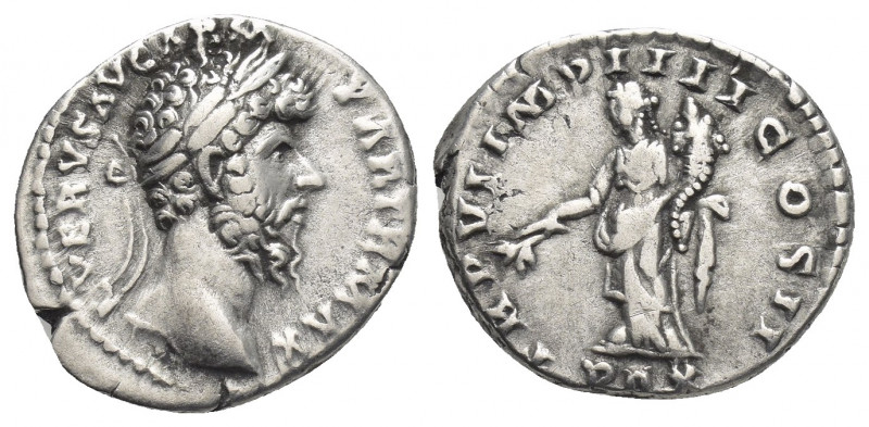 LUCIUS VERUS (161-169 AD). AR, Denarius. Rome
Obv: L VERVS AVG-ARM PARTH MAX.
...