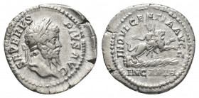 SEPTIMIUS SEVERUS (193-211 AD). AR, Denarius. Rome.
Obv: SEVERVS PIVS AVG.
Laureate head of Septimius Severus, right.
Rev: INDVLGENTIA AVGG / IN CA...