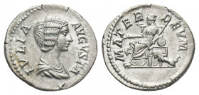 JULIA DOMNA (Augusta, 193-217 AD). AR, Denarius. Rome.
Obv: IVLIA AVGVSTA.
Draped bust of Julia Domna, right.
Rev: MATER DEVM.
Cybele seated left ...