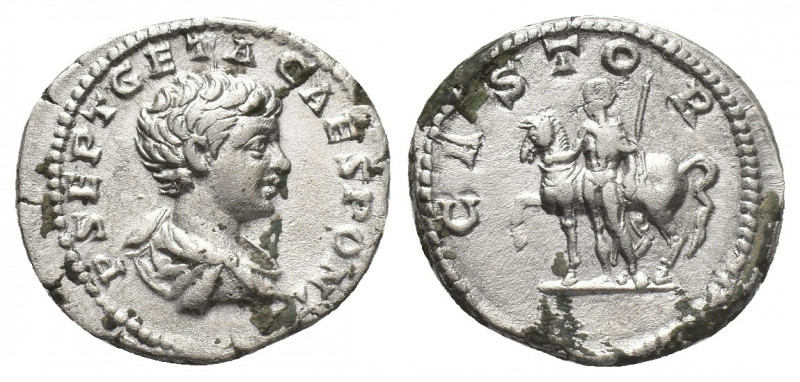 GETA (Caesar, 198-209 AD). AR, Denarius. Rome.
Obv: P SEPT GETA CAES PONT.
Bar...