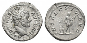 CARACALLA (198-217 AD). AR, Denarius. Rome.
Obv: ANTONINVS PIVS AVG BRIT.
Laureate head of Caracalla, right.
Rev: PROFECTIO AVG.
Caracalla standin...