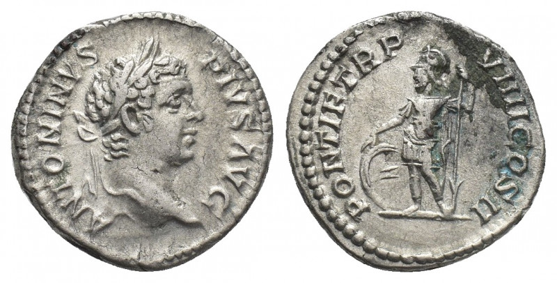 CARACALLA (198-217 AD). AR, Denarius. Rome.
Obv: ANTONINVS PIVS AVG.
Laureate ...