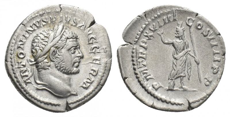 CARACALLA (214 AD). AR, Denarius. Rome.
Obv: ANTONINVS PIVS AVG GERM.
Laureate...