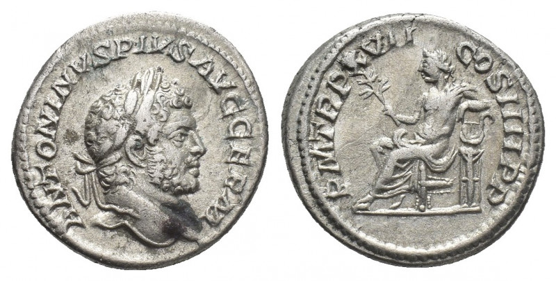 CARACALLA (198-217 AD). AR, Denarius. Rome.
Obv: ANTONINVS PIVS AVG GERM.
Laur...