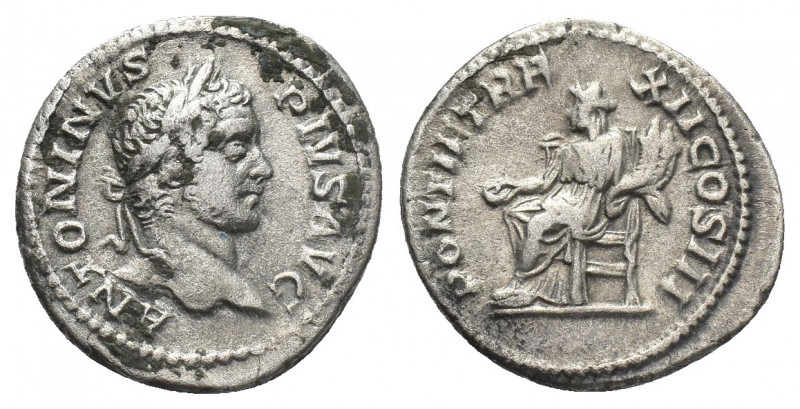 CARACALLA (198-217 AD). AR, Denarius. Rome.
Obv: ANTONINVS PIVS AVG.
Laureate ...